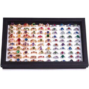 Jewelry Rings Display Tray, Velvet 100 Slot Case Box Jewelry Storage Box